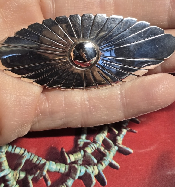 Native American Jewelry - Native American Navajo Sterling Silver Oval Sunburst Hair Barette